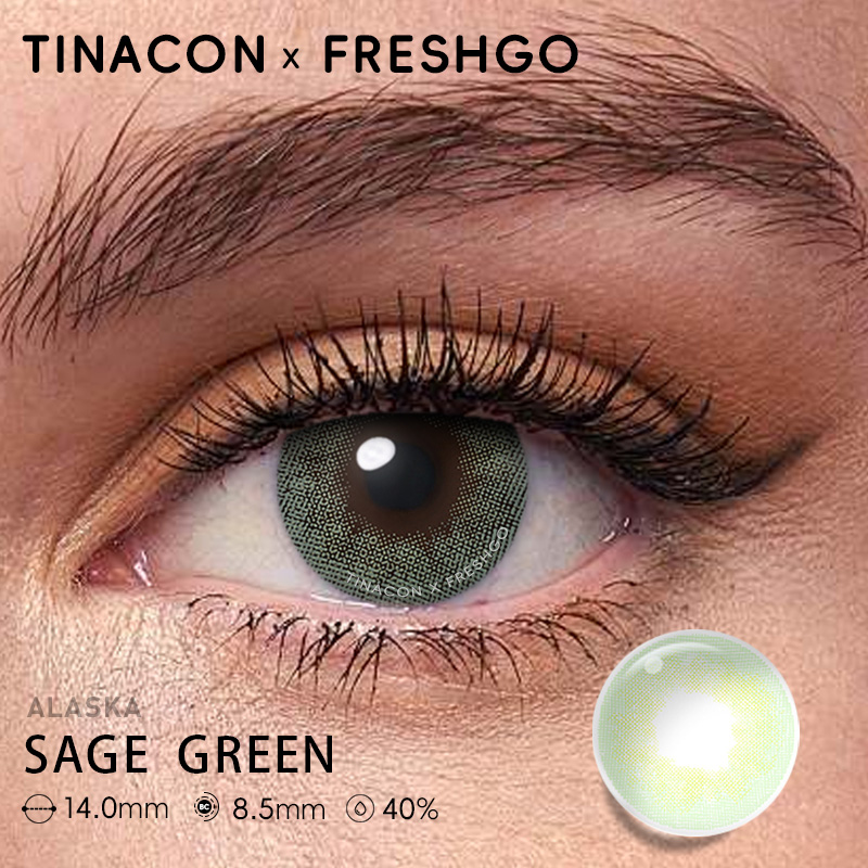 【US Fast Send】Freshgo Alaska Sage  Green 14.0mm  Yearly Natural Watery Soft Colored Contact Lens