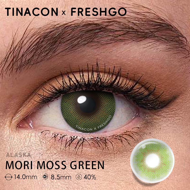 【US Fast Send】Freshgo Alaska Mori Moss Green 14.0mm  Yearly Natural Watery Soft Colored Contact Lens