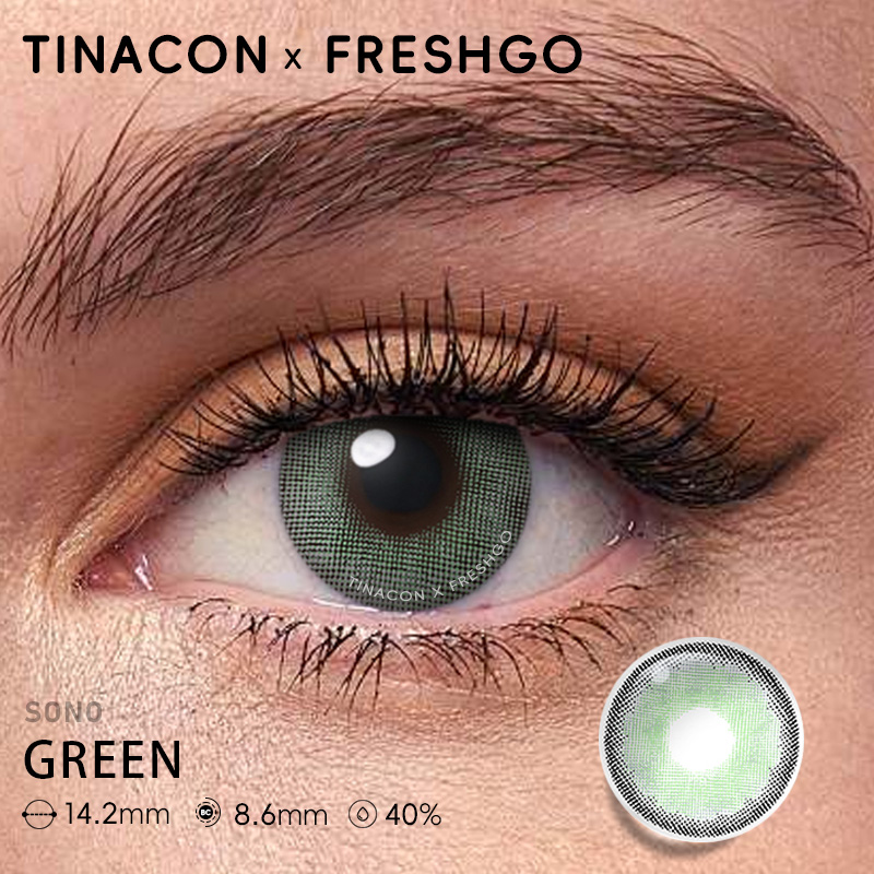 【US Fast Send】Freshgo  Sono Green 14.2mm  Yearly Natural Watery Soft Colored Contact Lens