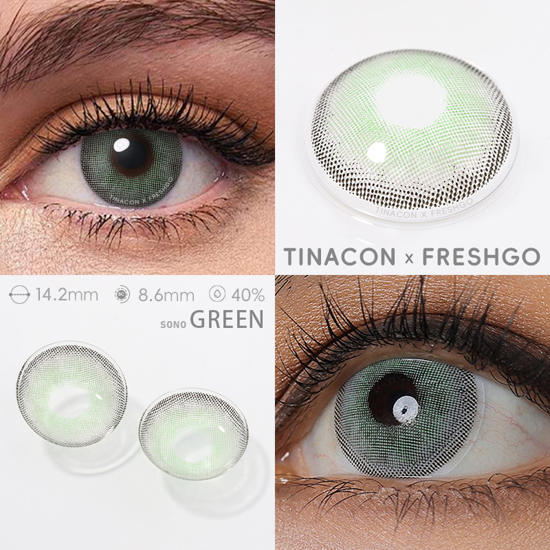 【US Fast Send】Freshgo  Sono Green 14.2mm  Yearly Natural Watery Soft Colored Contact Lens