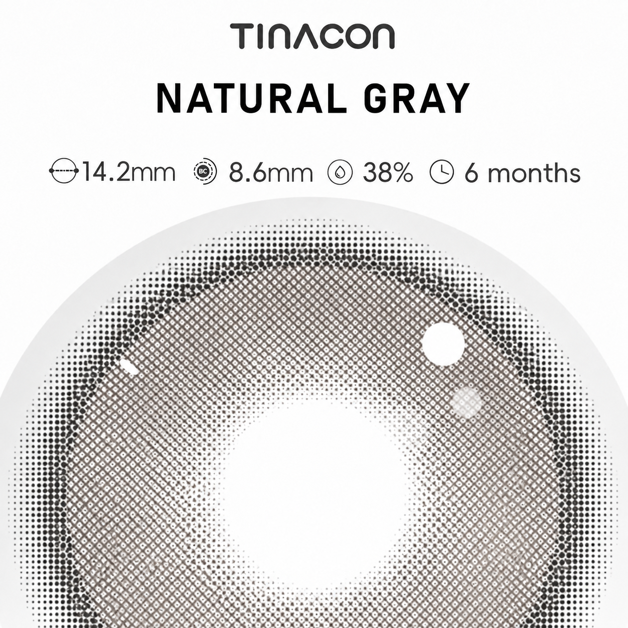 【TiNACON】Natural Gray 14.2mm 6 months Watery Soft Contact Lens 