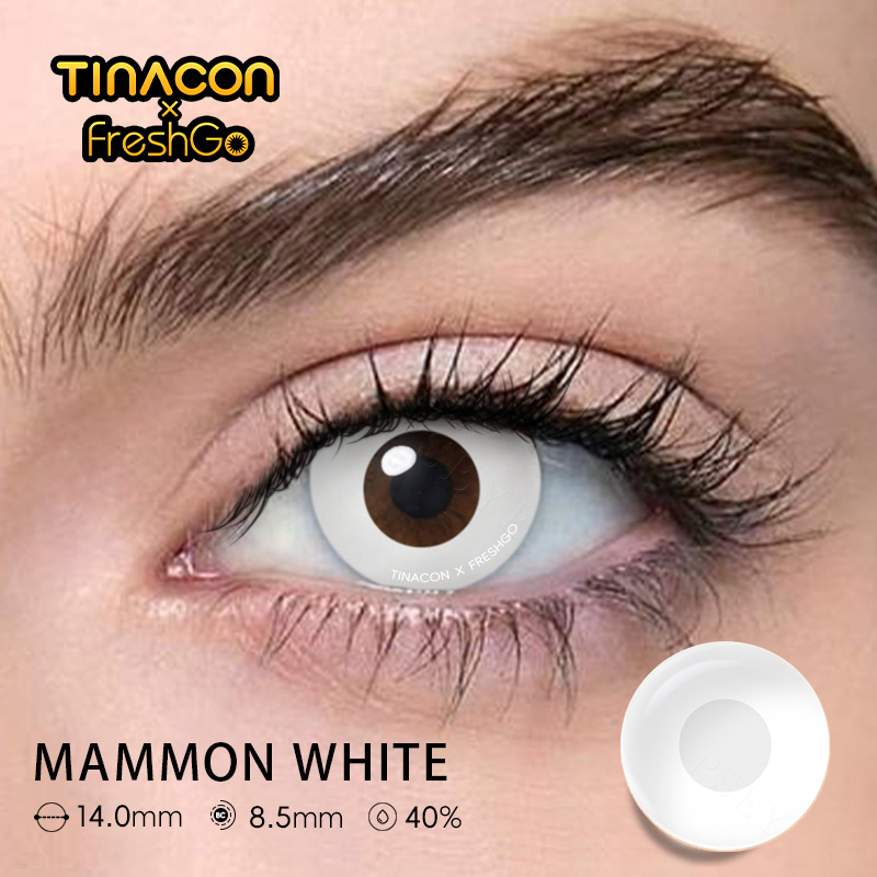 【TiNACON x Freshgo】Mammon White 14.0mm Enlarge Halloween Special Sclera Yearly Watery Soft Contact Lens Cosplay 2024 New Arrival