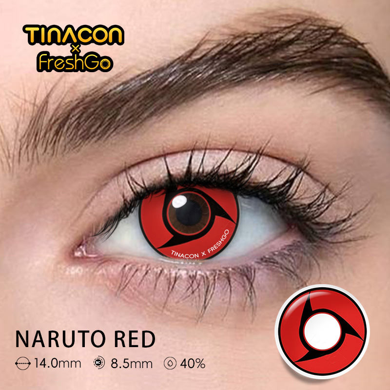 【TiNACON x Freshgo】Naruto Red 14.2mm Enlarge Halloween Special Sclera Yearly Watery Soft Contact Lens Cosplay 2024 New Arrival