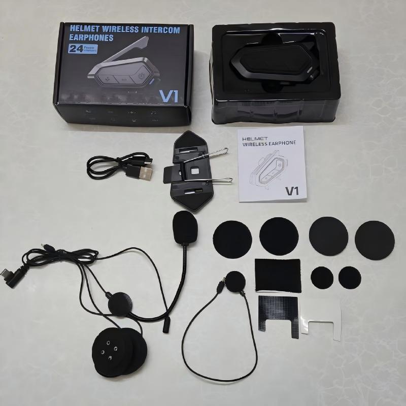 V1 Motorcycle Bluetooth Helmet Headset with 24-Rider Intercom | Group Mesh Communication 1piece in pack