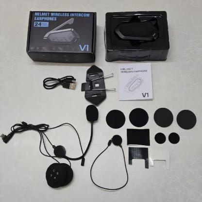 V1 Motorcycle Bluetooth Helmet Headset with 24-Rider Intercom | Group Mesh Communication 1piece in pack