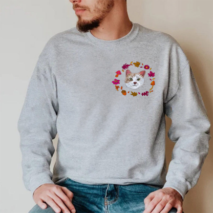 Personalized Pet Wreath Portrait Embroidered Sweatshirt