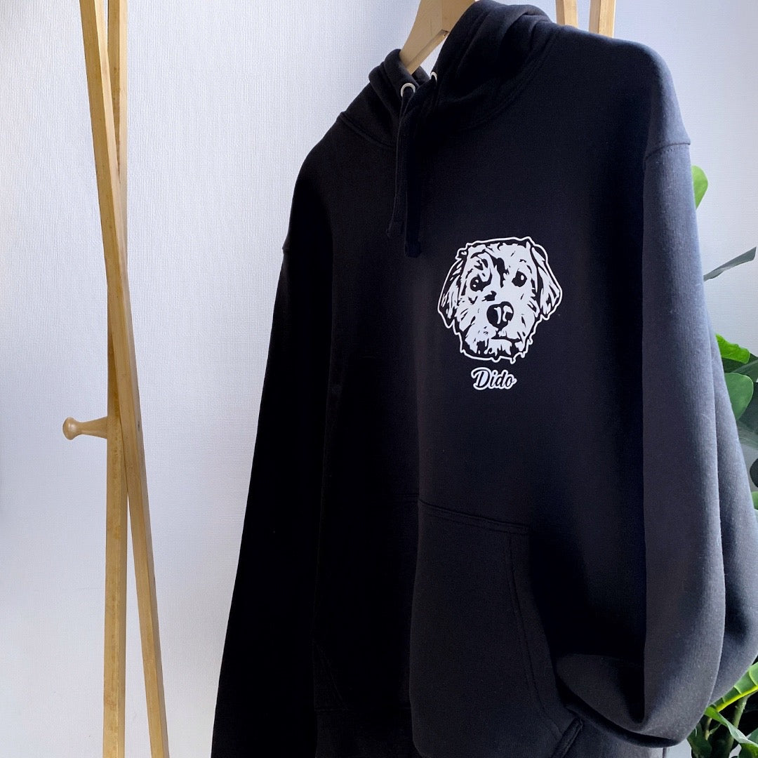 Printed Dog and Cat Face Hoodie (Unisex) - Black