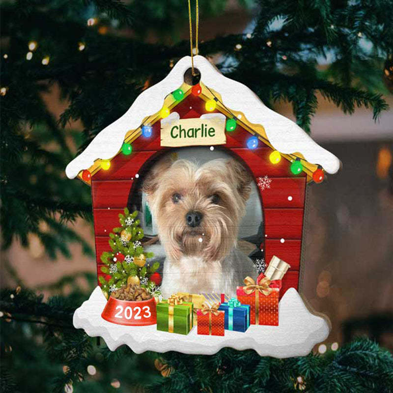 Christmas Dog House - Christmas Is On Its Way - Upload Pet Photo - Personalized Custom House Shaped Wood Christmas Ornament