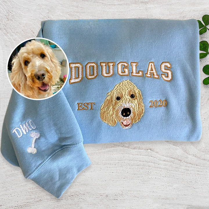 Custom Embroidered Sweatshirt With Pet Portrait and Name