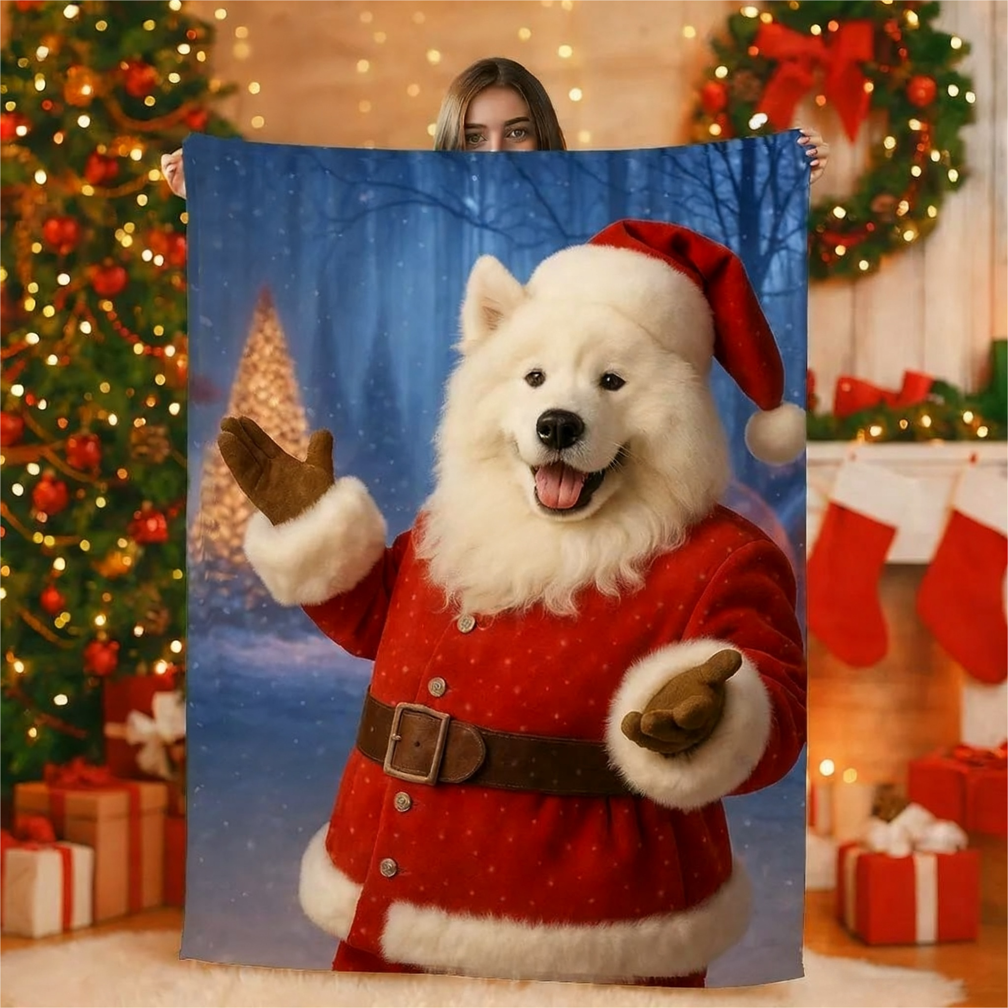 Custom Christmas Pet Art Portrait Blanket