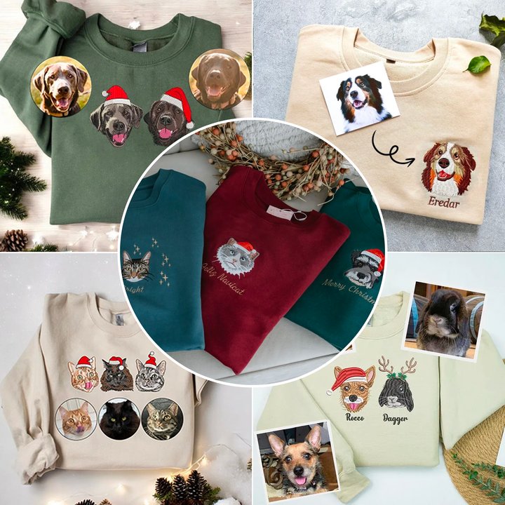 🎄🐾Embroidered Pet Portrait Christmas Jumper Sweatshirt