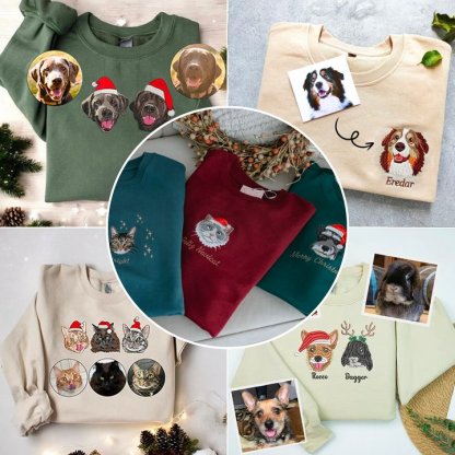 🎄🐾Embroidered Pet Portrait Christmas Jumper Sweatshirt
