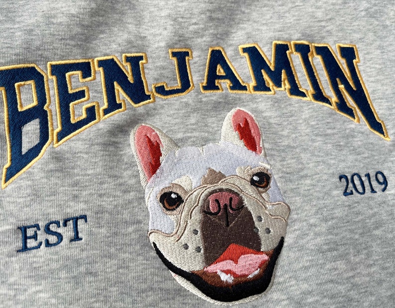Custom Embroidered Sweatshirt With Pet Portrait and Name
