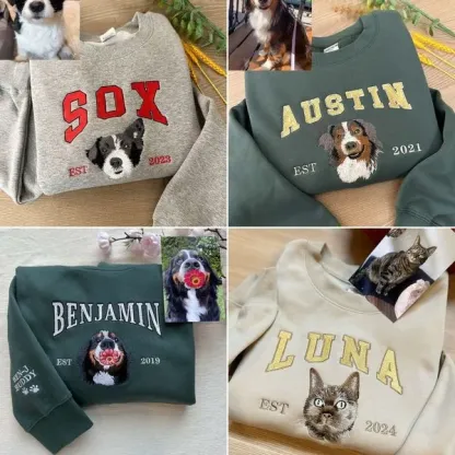 Custom Embroidered Sweatshirt With Pet Portrait and Name