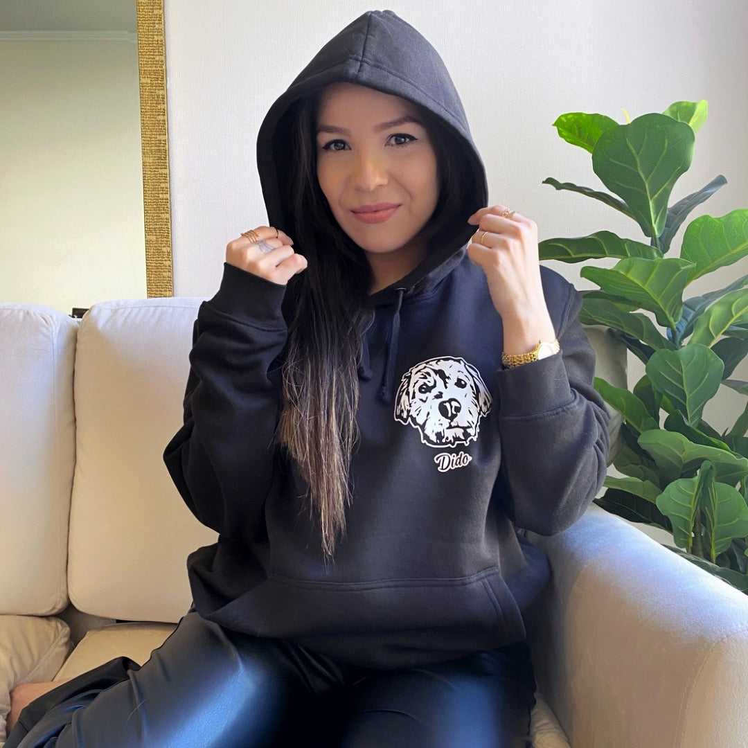 Printed Dog and Cat Face Hoodie (Unisex) - Black