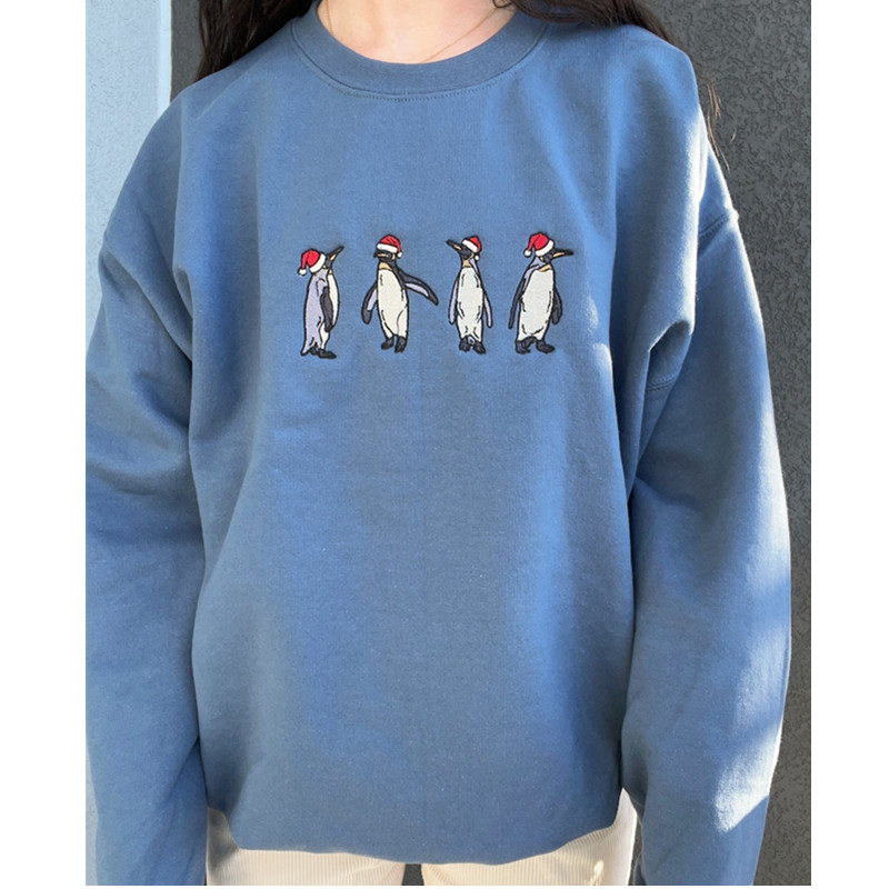 Christmas Penguin Sweatshirt, Penguin Embroidered Sweatshirt Hoodie