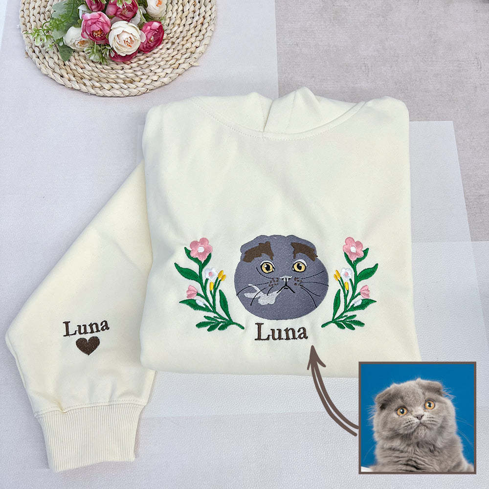 Custom Embroidered Hoodie/Sweatshirt With Pet Portrait  Flower