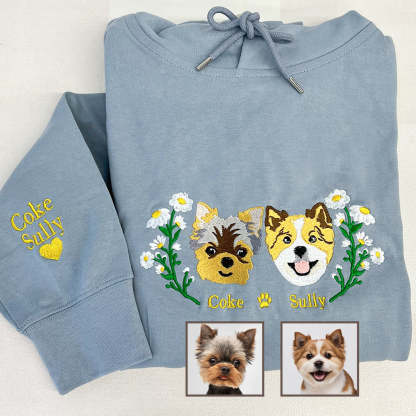 Custom Embroidered Hoodie/Sweatshirt With Pet Portrait  Flower