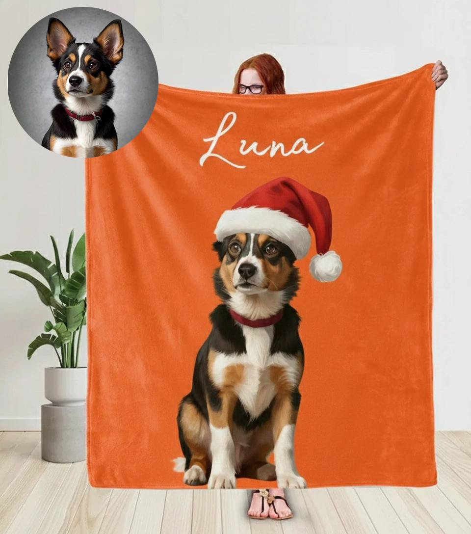 Custom Christmas Pet Portrait Blanket: Warm and Cozy Moments Together
