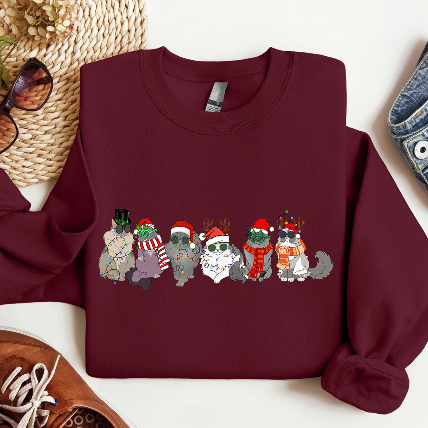Funny Cats Christmas Sweatshirt - Meowy Christmas Shirt For Cat Lovers