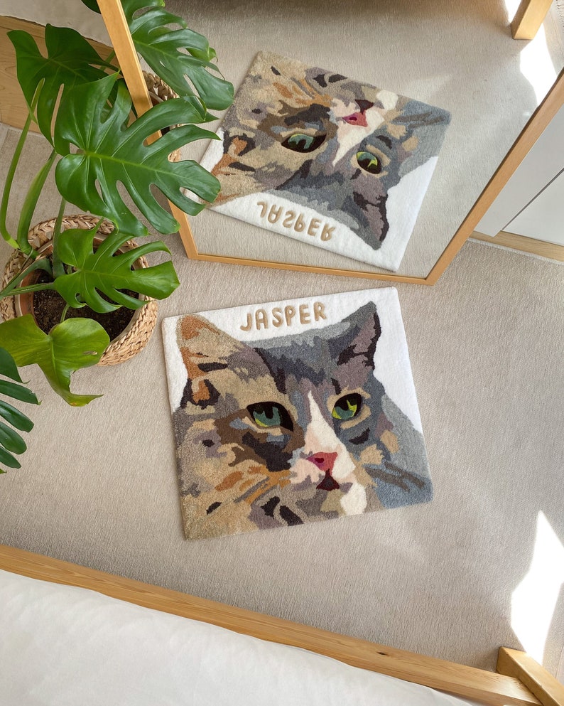 Custom Pet Portrait Tufted Rug, Personalized Animals Rug, Cat Portrait Handmade Rug