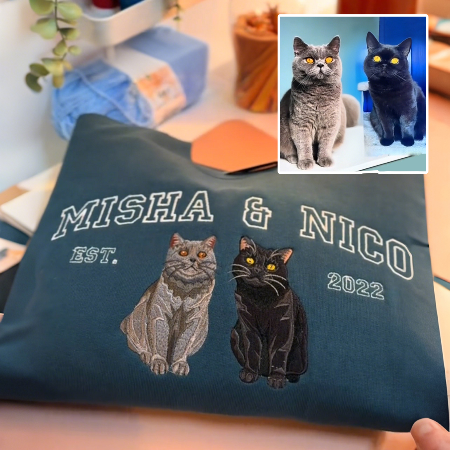 Custom Embroidered Sweatshirt with Dog Face Varsity from Photo, Gift for Pet Lovers