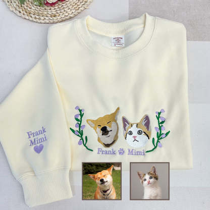 Custom Embroidered Hoodie/Sweatshirt With Pet Portrait  Flower