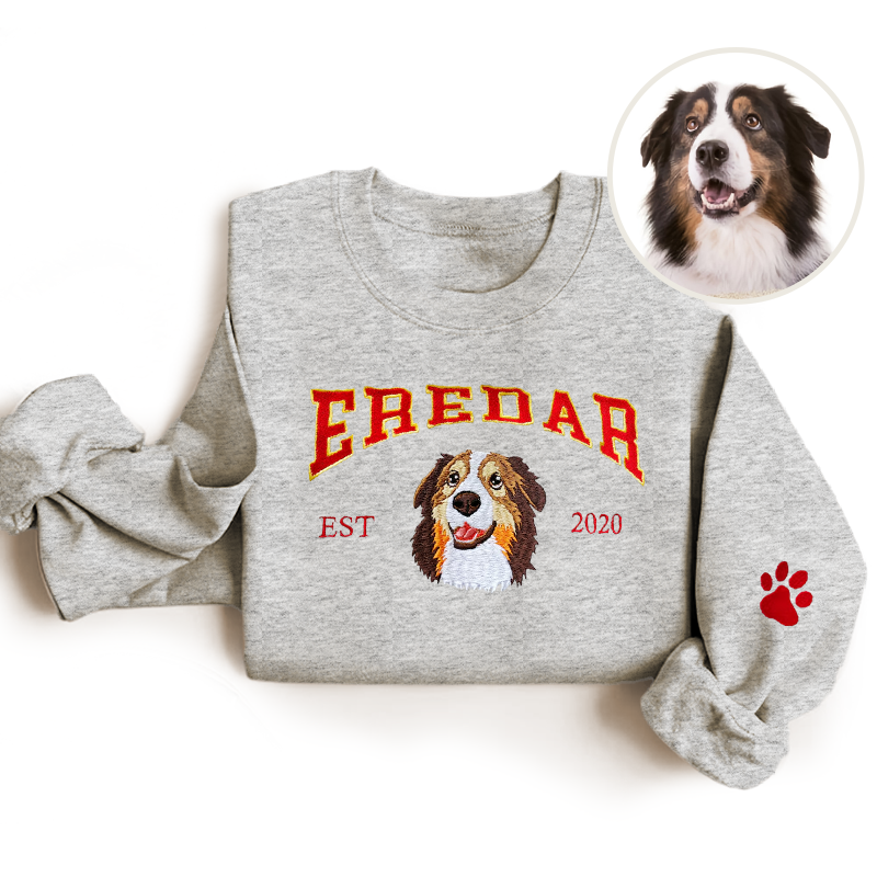 Custom Embroidered Sweatshirt With Pet Portrait and Name