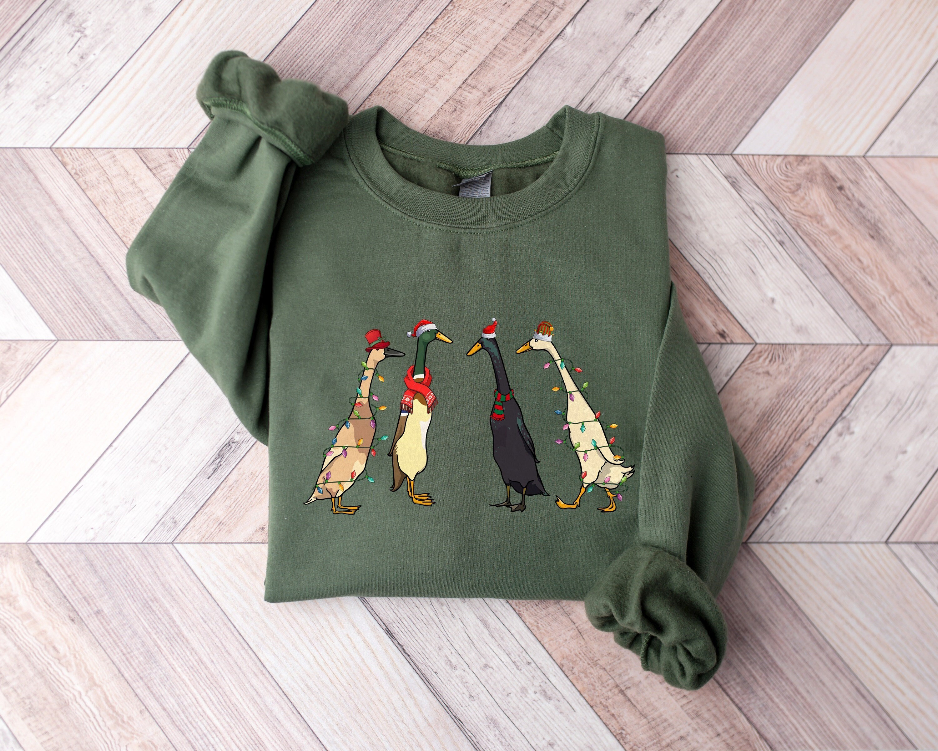 Christmas Runner Ducks Sweatshirt  Xmas Lights Shirt, Santa Ducks Merry Christmas Shirt