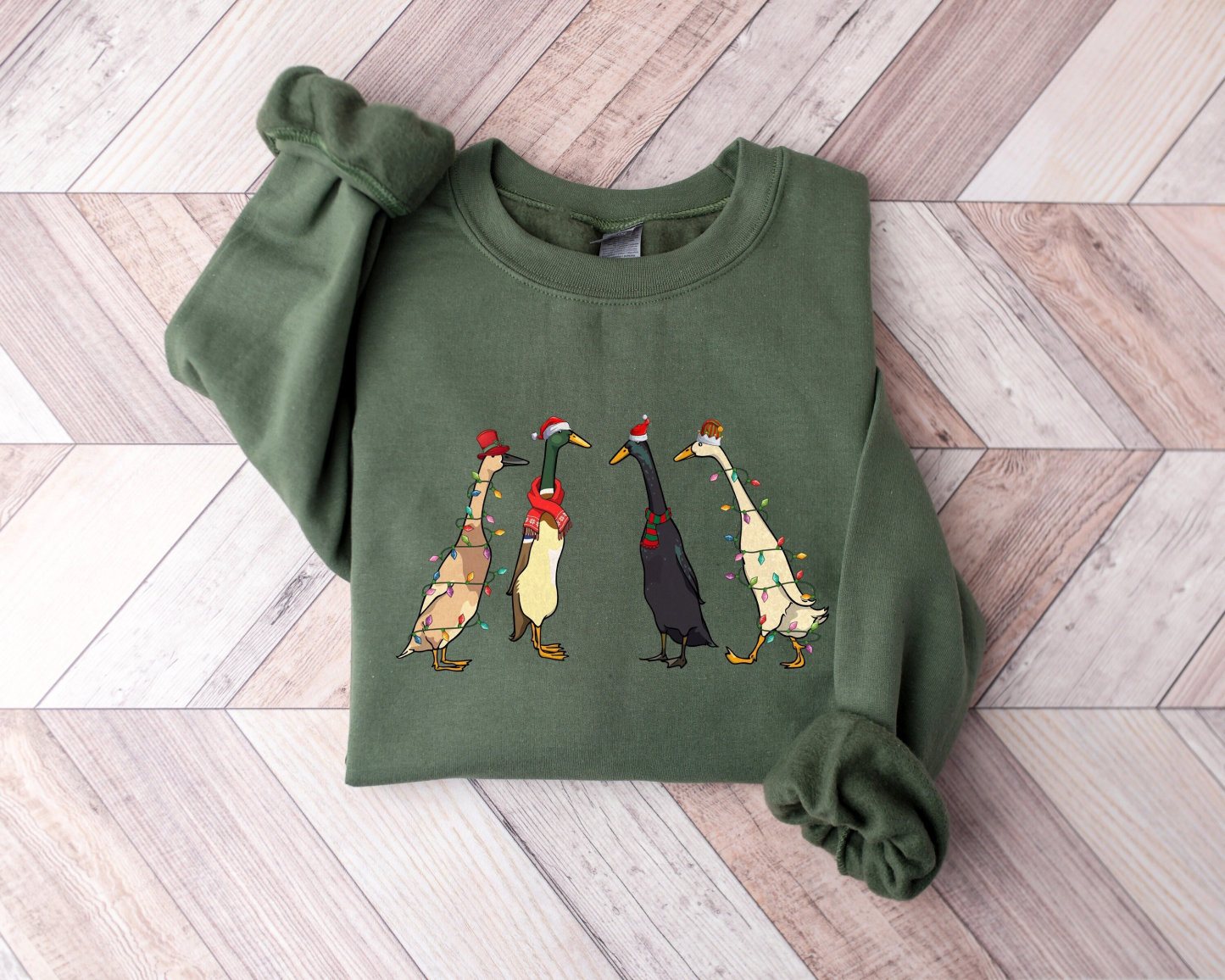 Christmas Runner Ducks Sweatshirt  Xmas Lights Shirt, Santa Ducks Merry Christmas Shirt