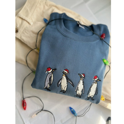 Christmas Penguin Sweatshirt, Penguin Embroidered Sweatshirt Hoodie