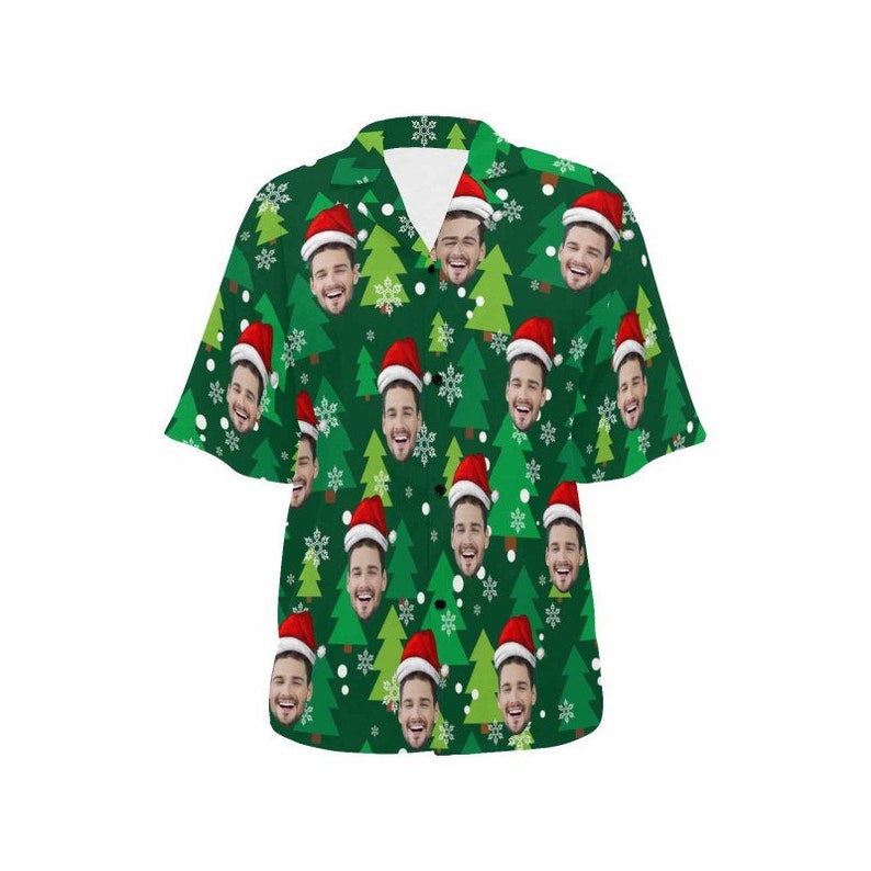 Custom Christmas Shirt with Pet Face, Personalized Photo Hawaiian Shirt for Party Christmas
