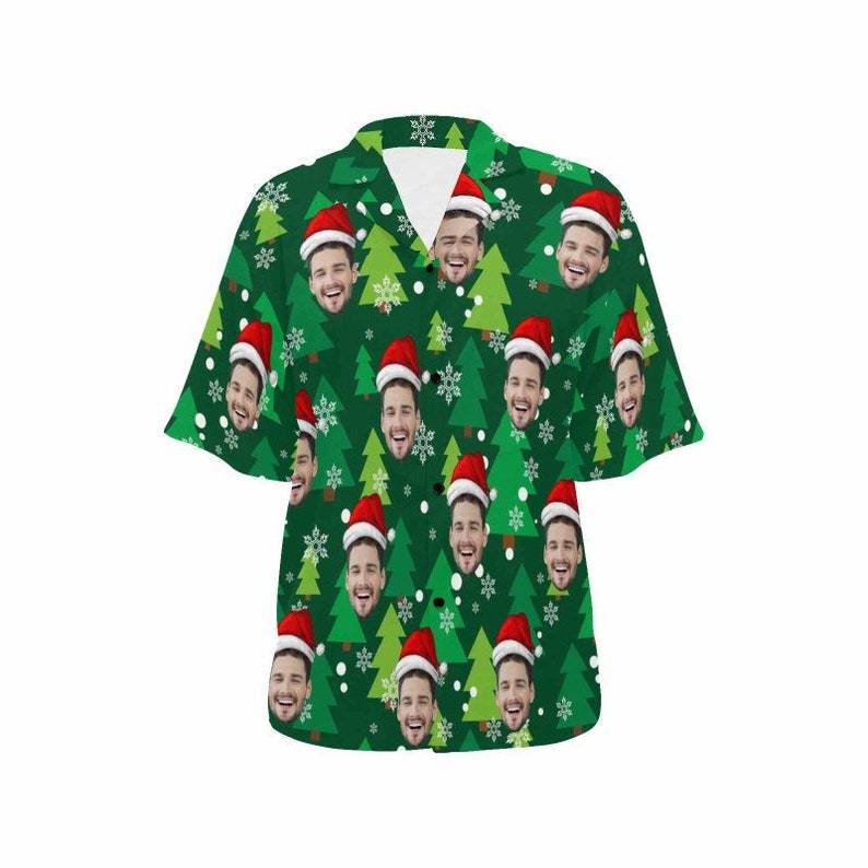 Custom Christmas Shirt with Pet Face, Personalized Photo Hawaiian Shirt for Party Christmas