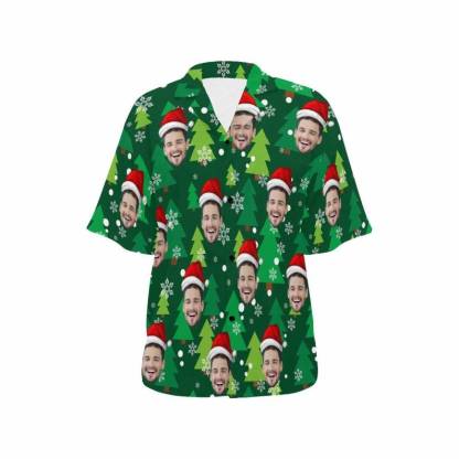 Custom Christmas Shirt with Pet Face, Personalized Photo Hawaiian Shirt for Party Christmas