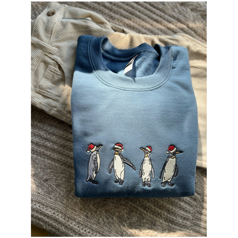 Christmas Penguin Sweatshirt, Penguin Embroidered Sweatshirt Hoodie