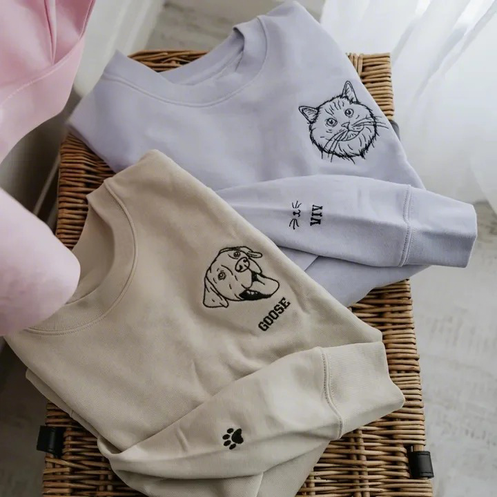 Embroidered Custom Pet Portrait Outline Organic Sweatshirt