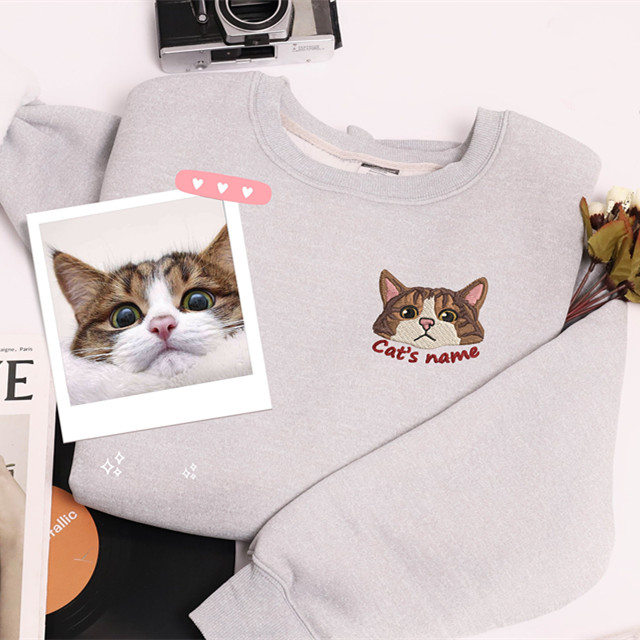 Personalized Pet Embroidery Dog Cat Photo Name Embroidered T-shirt Hoodie Sweatshirt