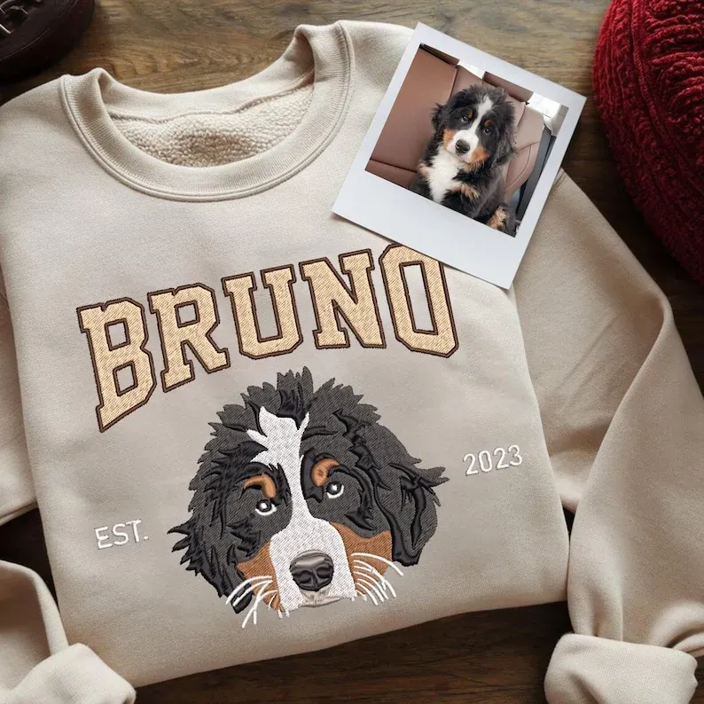 Custom Embroidered Sweatshirt With Pet Portrait and Name