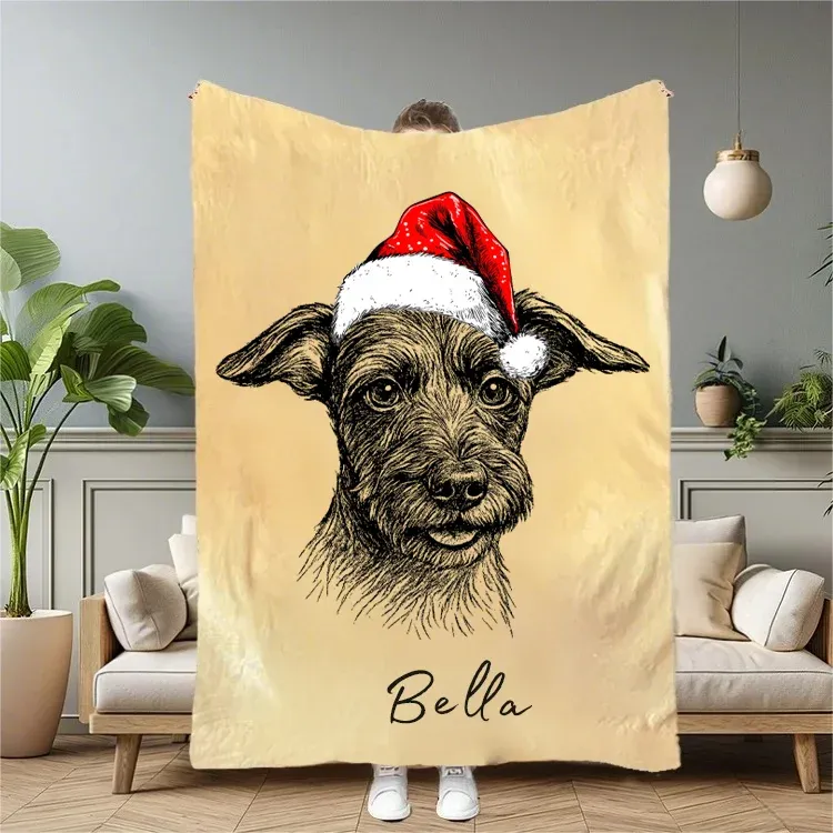 Custom Christmas Pet Portrait Blanket Gift for Pet Lover