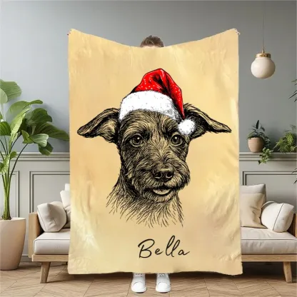 Custom Christmas Pet Portrait Blanket Gift for Pet Lover