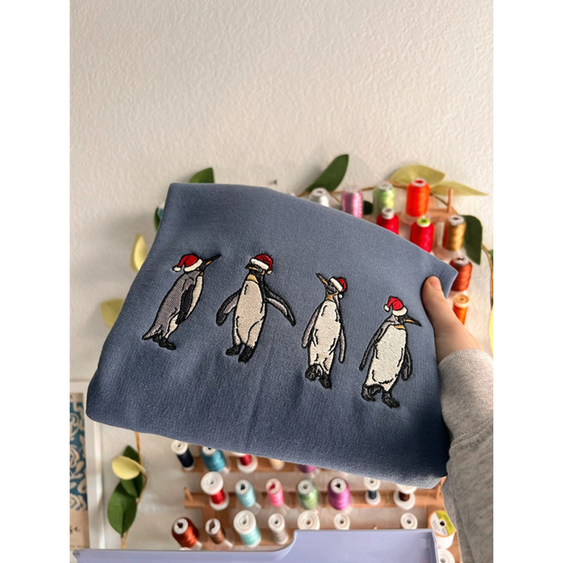 Christmas Penguin Sweatshirt, Penguin Embroidered Sweatshirt Hoodie