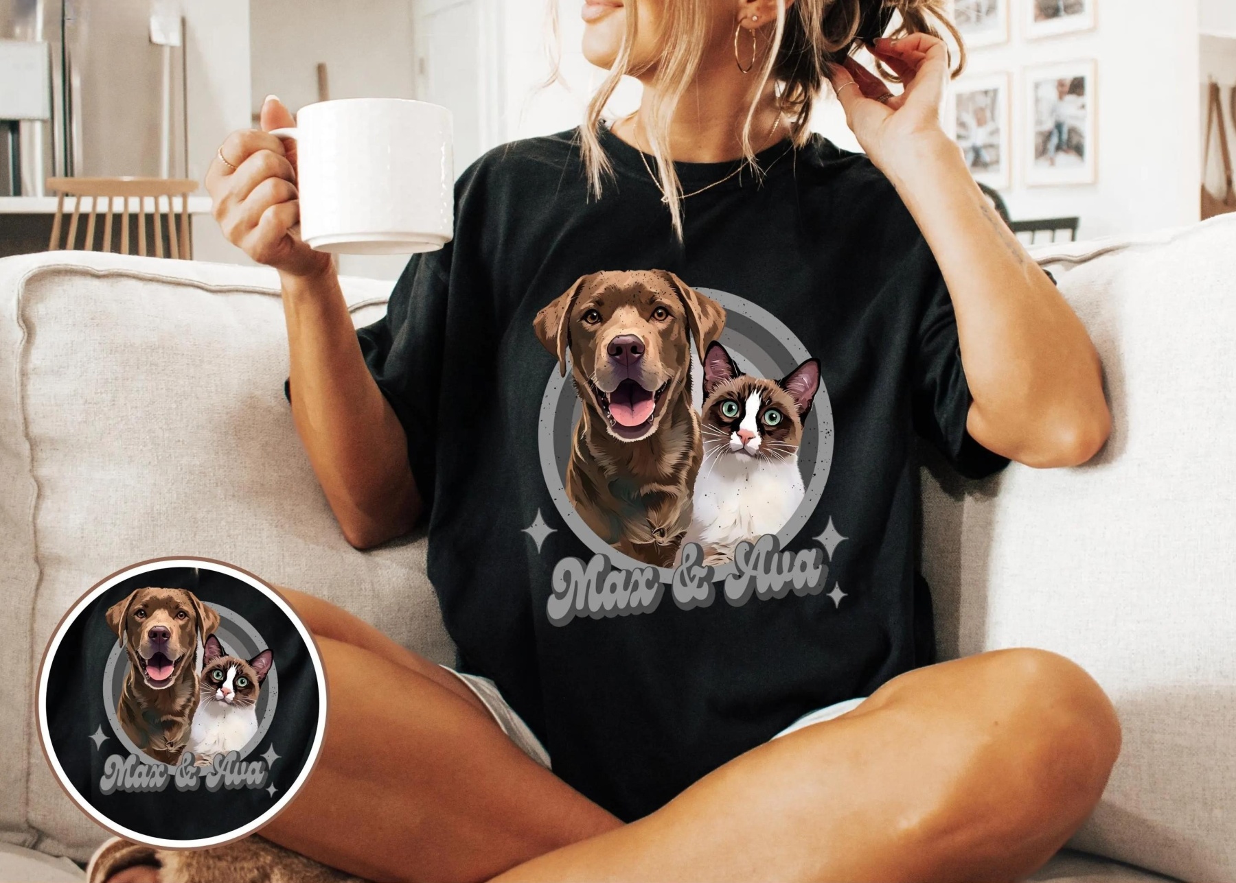 Vintage Retro Pet Shirt Pet Photo + Name Custom Dog Portrait Sweatshirt Hoodie T-shirt