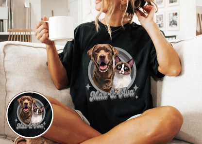 Vintage Retro Pet Shirt Pet Photo + Name Custom Dog Portrait Sweatshirt Hoodie T-shirt