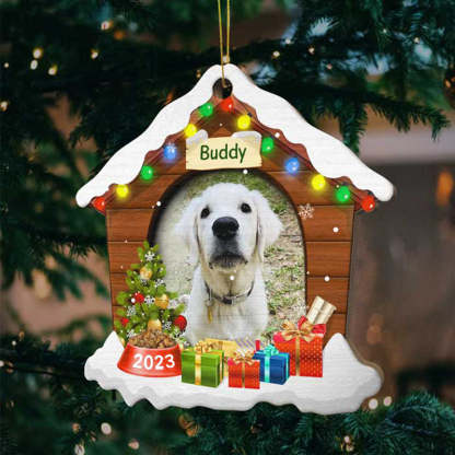 Christmas Dog House - Christmas Is On Its Way - Upload Pet Photo - Personalized Custom House Shaped Wood Christmas Ornament