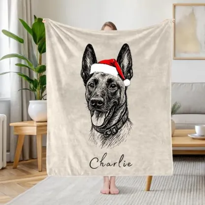 Custom Christmas Pet Portrait Blanket Gift for Pet Lover