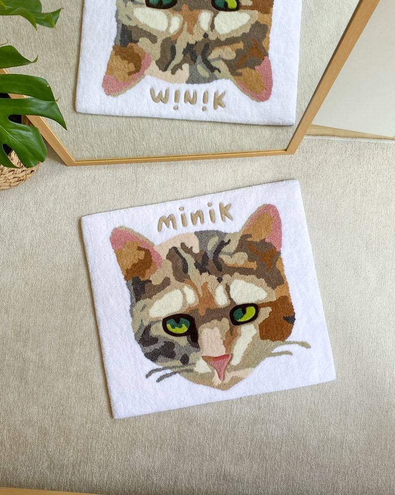 Custom Pet Portrait Tufted Rug, Personalized Animals Rug, Cat Portrait Handmade Rug