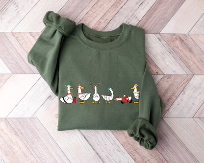 Ducks Christmas Sweatshirt- Santa Ducks Merry Christmas Funny Duck Christmas Outfit