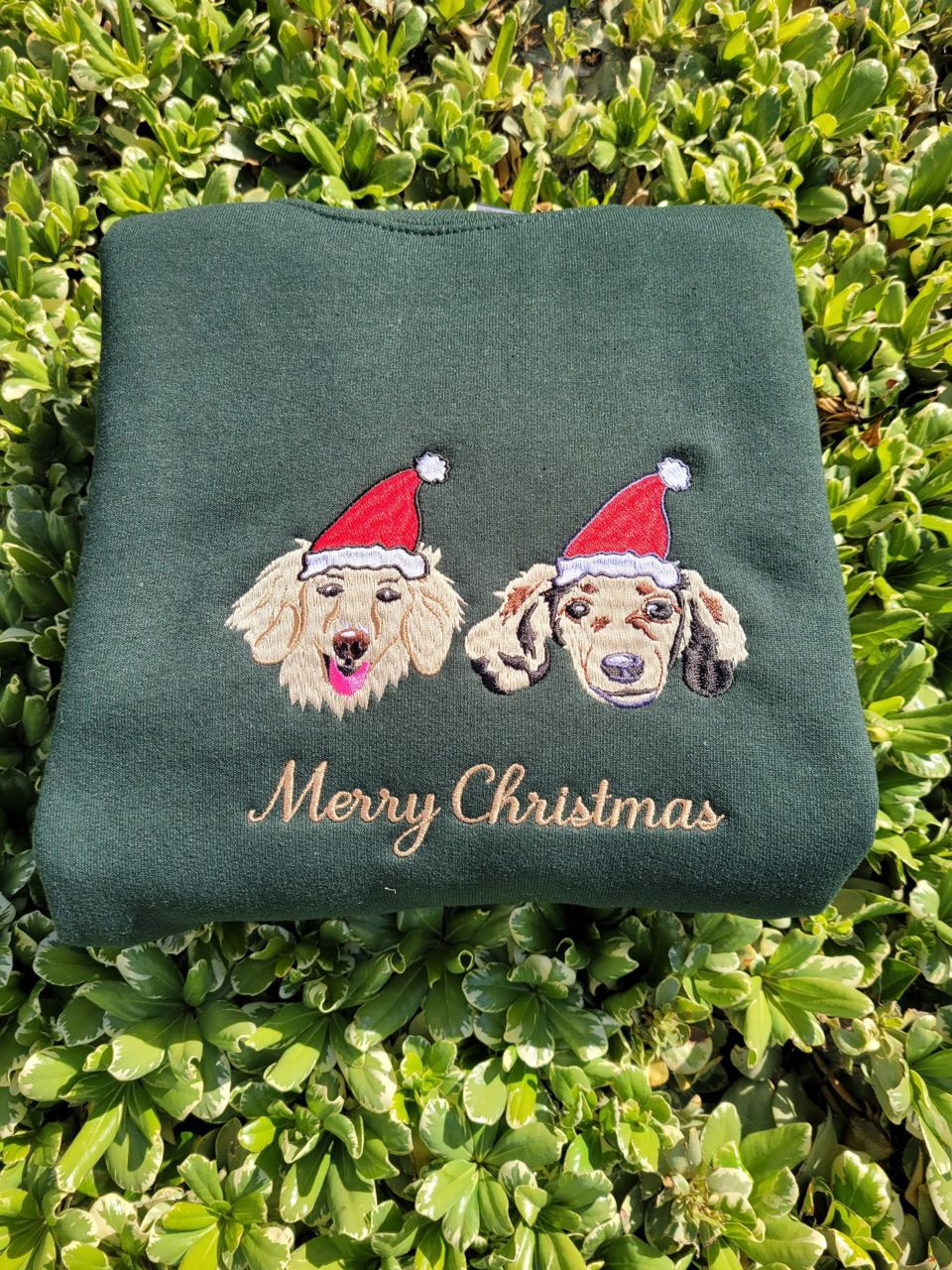 Personalized Embroidered Pet Portraits Christmas Jumper Sweatshirt, Christmas Hat