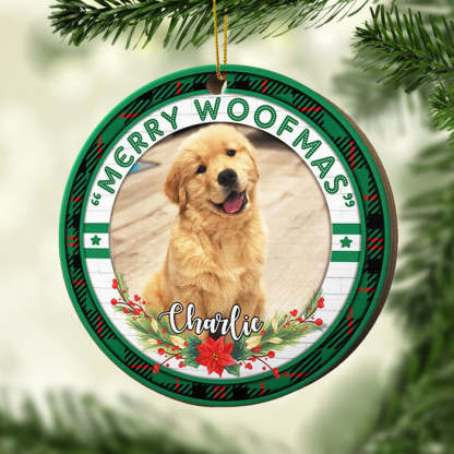 Merry Woofmas - Meowy Catmas - Upload Pet Photo - Personalized Custom Round Shaped Wood Christmas Ornament