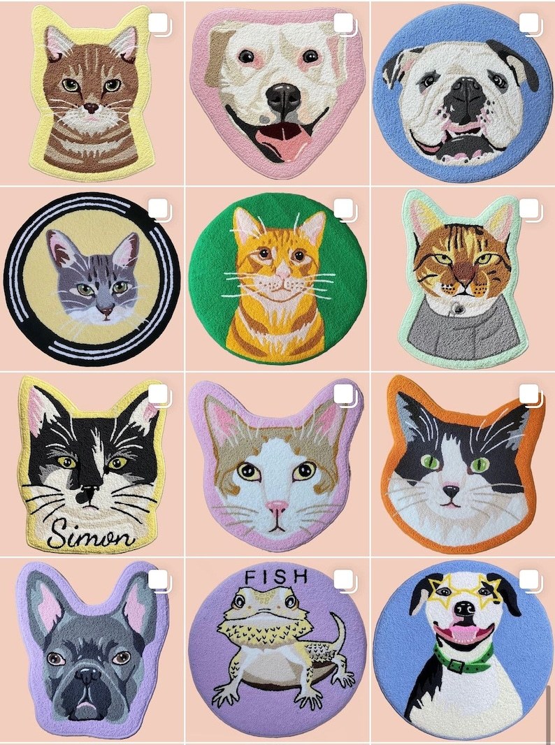 Custom Pet Portrait Rug - Personalized Cartoon Pet Rug Handmade Custom Pet Portrait Tufted Rug
